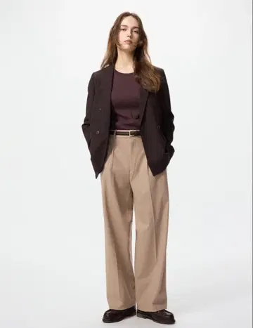 UNIQLO 턱 와이드 팬츠 베이지 S