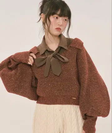 loin nuit 스팽글 볼륨 슬리브 니트