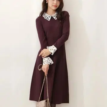 PROPORTION BODY DRESSING 클래시컬 레이스 니트 원피스