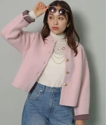 Arpege story 골드 버튼 FUR 니트 재킷