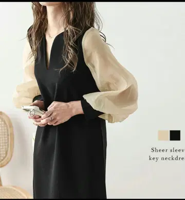 시어 슬리브 V넥 롱 원피스 M