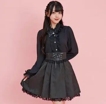 스탠드 레이스 프릴 미니 리본 블라우스