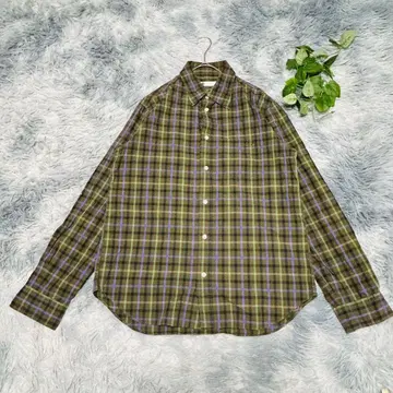 일본제 U (M) 긴팔 셔츠 체크 무늬 캐주얼 겉옷 봄/가을/겨울 그린
