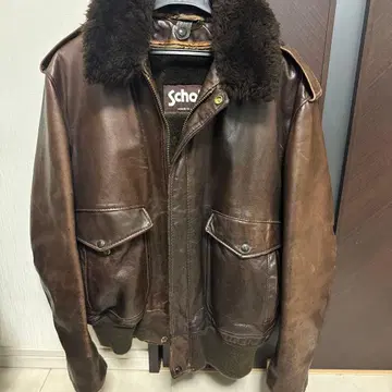 Schott 브라운 레더 봄버 자켓