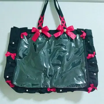 자카마트 이타백 프릴 토트백 A4 블랙 베이스 레드 리본