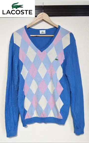 [ LACOSTE ] 다이아몬드 패턴/V넥 스웨터/자수/로고/빅/새상품급