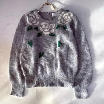빈티지 울 꽃무늬 펄 비즈 니트 스웨터 그레이 M