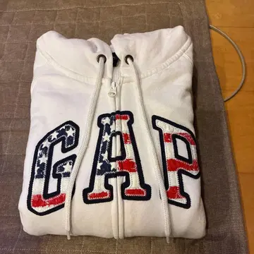GAP 갭 후드 부착 후드티 집업 성조기 패턴 로고 자수 화이트 XL