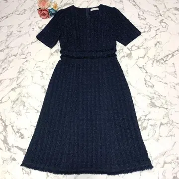 새상품급 셀포드 트위드 라메 포멀 원피스 네이비