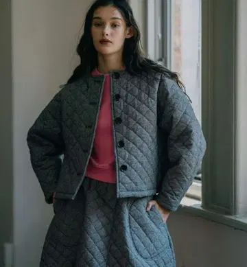 미사용 린카블 LINKABLE 하운드투스 체크 퀼트 자켓