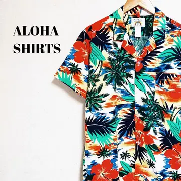 [ 희귀 하와이 제작 ] 알로하 셔츠 꽃무늬 멀티 컬러 히비스커스 남성용