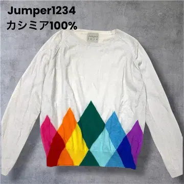 캐시미어 100% Jumper1234 얇은 소재 니트 아이보리 멀티 컬러
