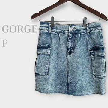미사용 새상품 골지 데님 미니 스커트 스트레치 네이비