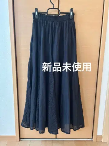 어스뮤직에코로지 인도 면 블랙 플레어 스커트 미사용 새상품