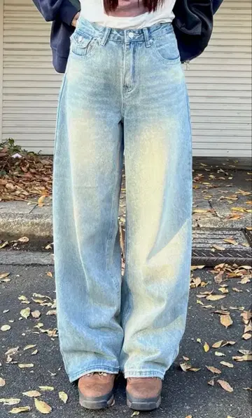 nugu 빈티지 워시 와이드 핏 데님