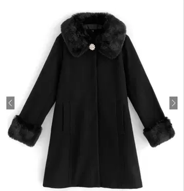 펄 브로치 포함 퍼 플레어 코트 ze786