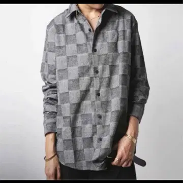그레이 계열 체크 긴팔 셔츠 면 100%