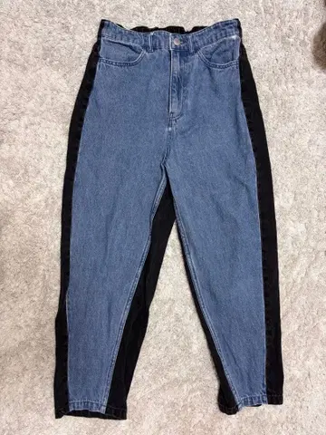 데님 블랙 사이드 패널 하이웨스트 팬츠