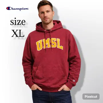 챔피온 후드 맨투맨 XL 빨간색 칼리지 로고 아메카지 구제 의류 펠트