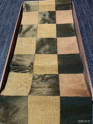 후쿠로 오비 육통 격자 무늬 금실 순수 실크