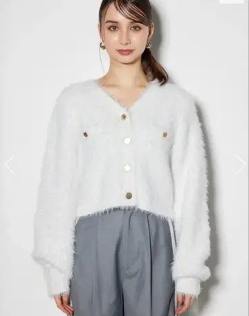 rienda 페이크 페더 라메 니트 자켓 가디건