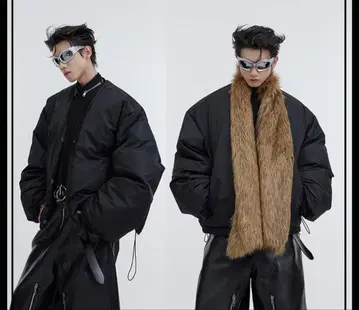Argue Culture 페이크 퍼 절개 패딩 자켓 머플러 두꺼운 원단