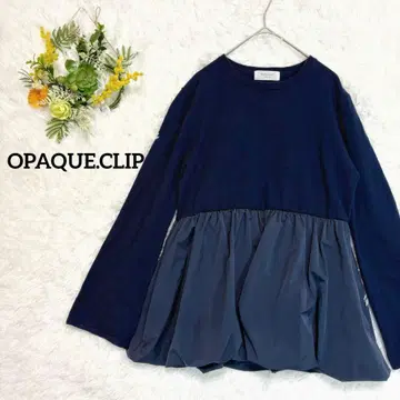 [오파크 클립] 이소재 믹스 니트 스웨터 튜닉 기장 네이비