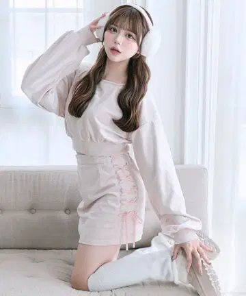 OLIVE des OLIVE Belle Charme 리본 벨로아 셋업