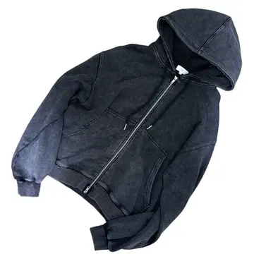 코튼 빈티지 가공 와이드 메탈 지퍼 후드티 S 사이즈 LILL 블랙