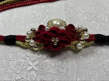 b-174 순수 실크 허리띠 후리소데 성인식 츠마미자이쿠 펄 꽃 장식