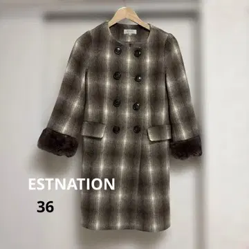 ESTNATION 에스트네이션 체크 무늬 노카라 체크 무늬 코트