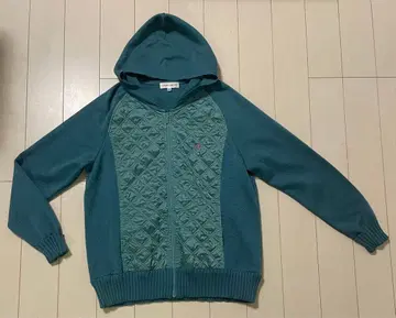 1205 터콰이즈 후드 부착 니트 스웨터