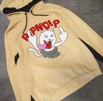 새상품급 RIPNDIP 파일 로고 풀오버 후드티 베이지