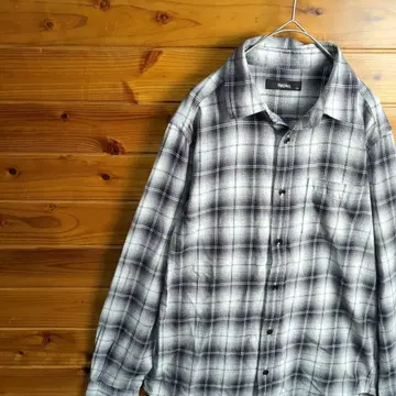 옴브레 체크 셔츠 플란넬 셔츠 긴팔 셔츠 블랙 화이트 바이컬러 캐주얼