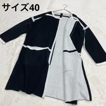 SPECCHIO 롱 가디건 블랙 화이트 40 L 바이컬러