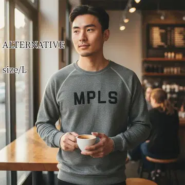 구제 맨투맨 트레이닝복 남성용 그레이 래글런 슬리브 L 사이즈