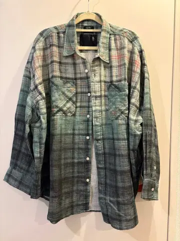 R13 UNISEX 그린 계열 체크 무늬 캐주얼 셔츠 M