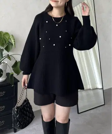 프론트 펄 래글런 페플럼 니트 prose verse 체형 커버 슬림