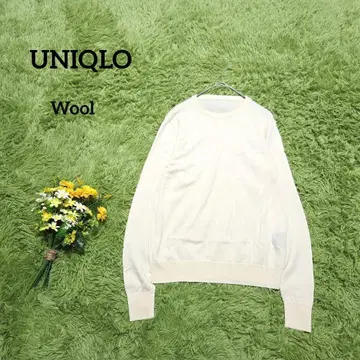 [ 유니클로 ] 크루넥 니트 긴팔 아이보리 화이트 울 100% 심플