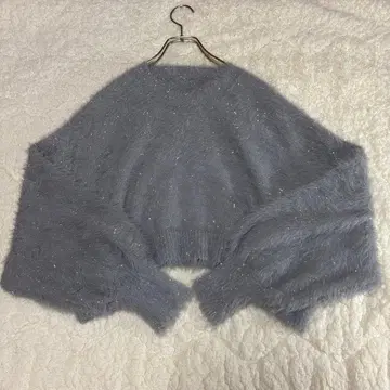 프리즈마트 그레이 라메 퍼풍 크롭 스웨터 프리 사이즈