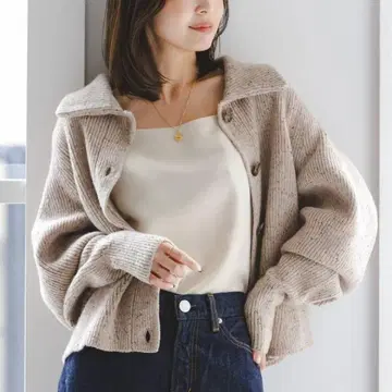 NOBLE 별주 Venit/베니트 네프 트위드 퍼프 슬리브 가디건