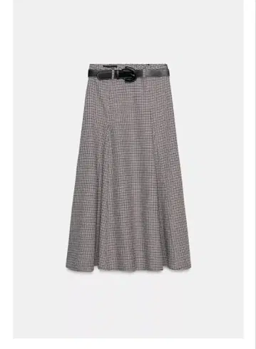 ZARA 체크 무늬 벨트 포함 미디 스커트