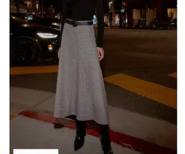 ZARA 체크 무늬 벨트 포함 미디 스커트