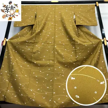 MK-1191 코몬 워셔블 기모노 토끼와 벚꽃 꽃무늬 야마부키 브라운