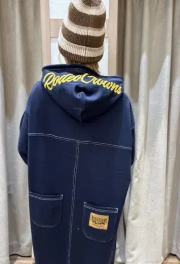 로데오 크라운즈 RCS 컬러 스티치 후드티 원피스 네이비 롱 원피스