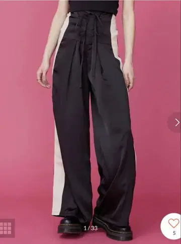 EVRIS 하이웨스트 새틴 와이드 팬츠 블랙