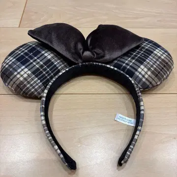 미키 귀 체크 무늬 머리띠