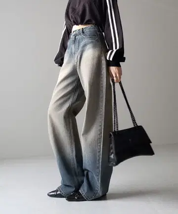 [ me+em select ] 그라데이션 빈티지 와이드 데님