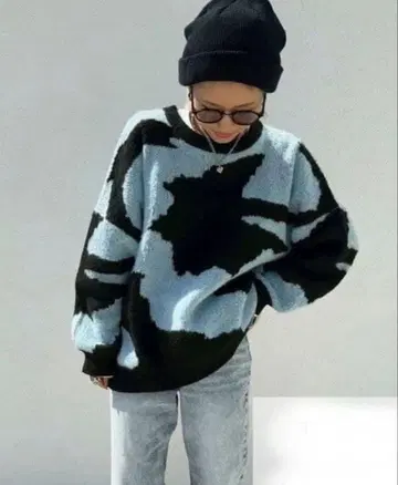 시마무라 anna 콜라보 배색 빅 니트 풀오버