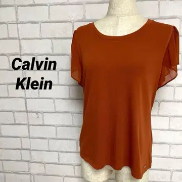 캘빈클라인 플레어 슬리브 쉬폰 절개 티셔츠 오렌지 브라운